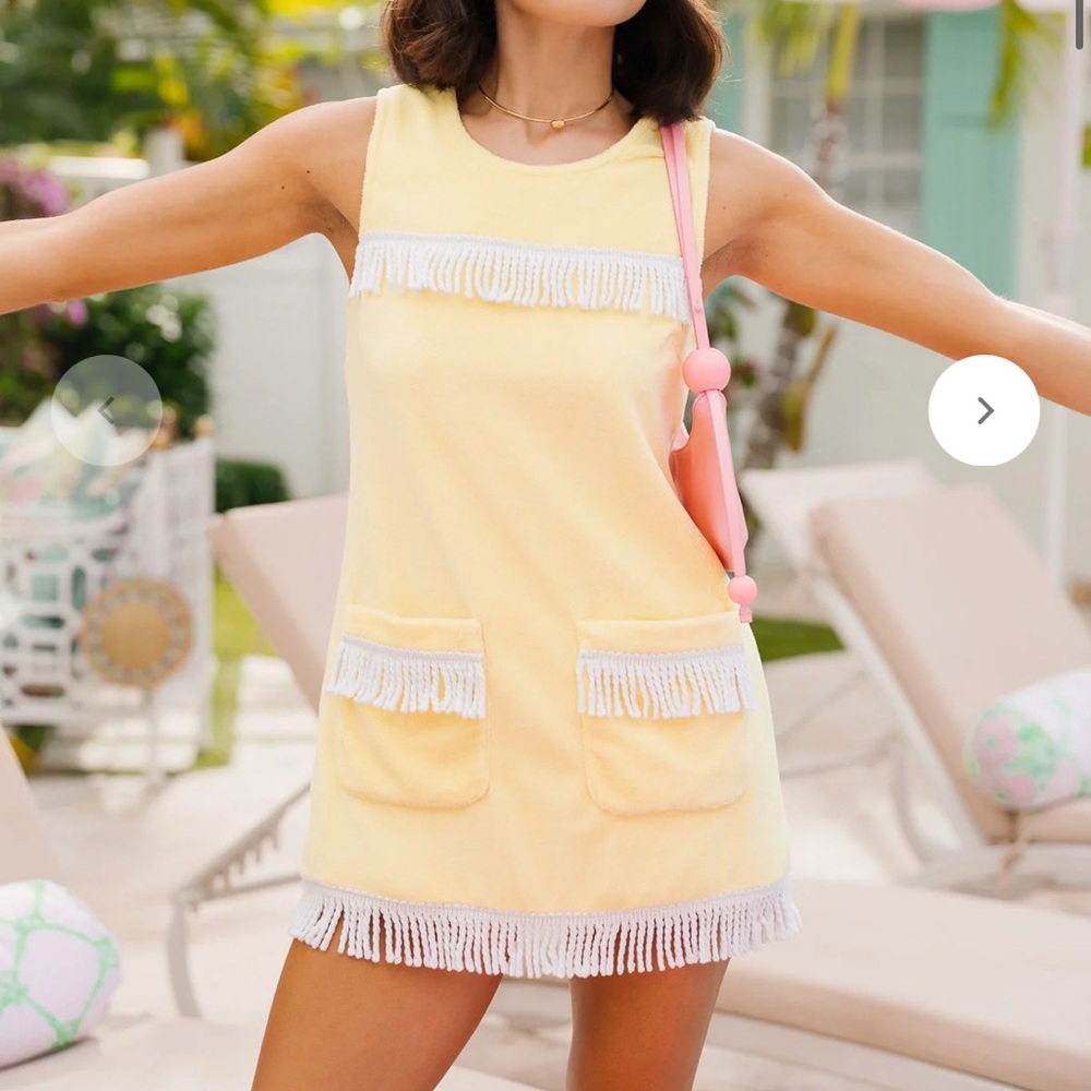 Yellow Fringe Pocket Shift Dress